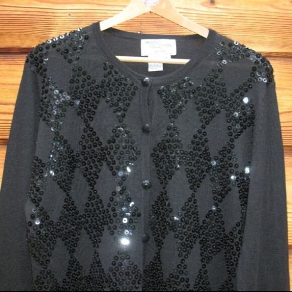 Vintage Black Sequin Cardigan Sweater - Picture 3 of 8